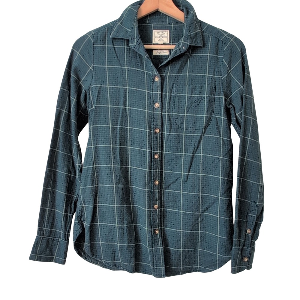 Fat Face Perfect Shirt Women's Plaid Long Sleeve Button Down Green Blue Size 2